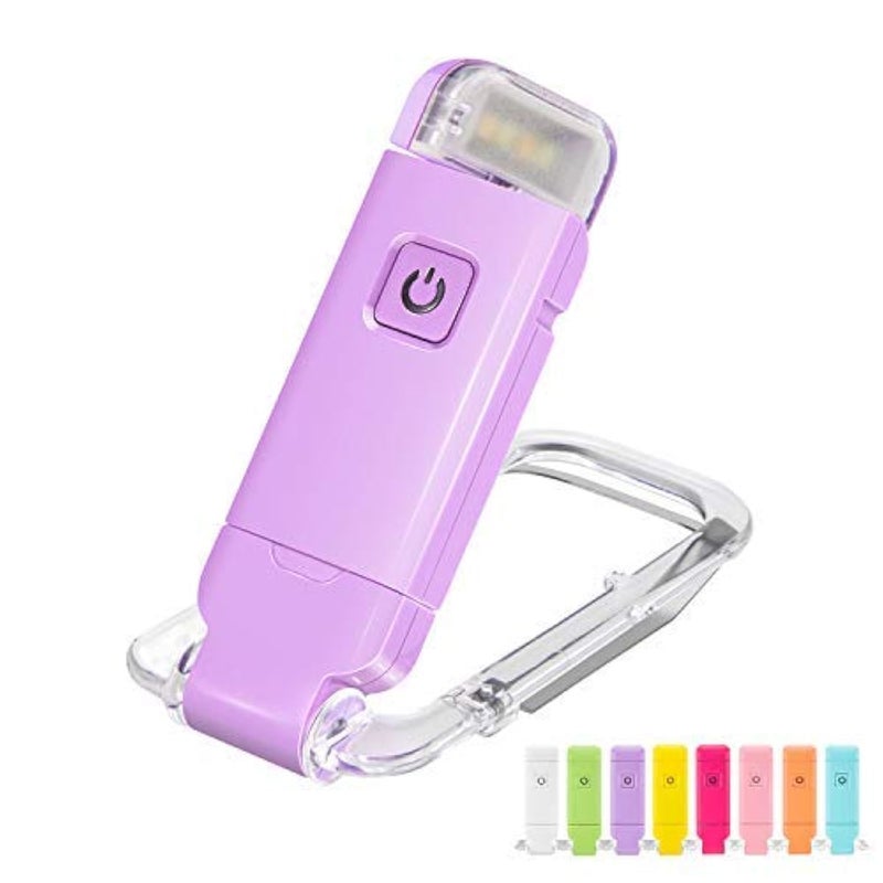 HONWELL Rechargeable Book Light, Clip On LED Reading Lights for Kids Reading in Bed, 3 Brightness Levels Dimmable Bookmark Light for Eye-Protection, Portable Reading Lamp for Bookworms, Travel(Violet) - Image 1